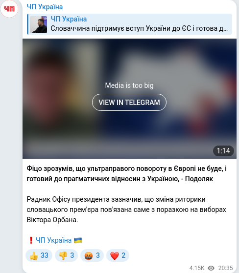 Telegram publication screenshot