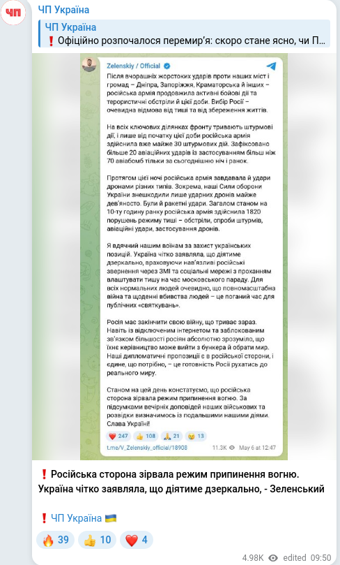 Telegram publication screenshot