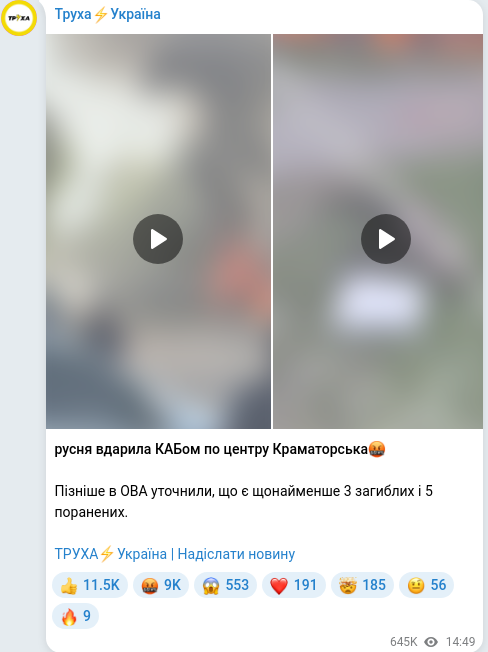 Скріншот Telegram-публікації