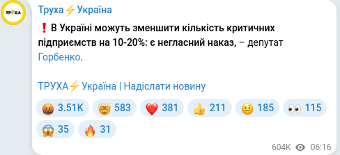 Скріншот Telegram-публікації