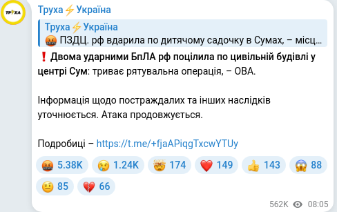 Скріншот Telegram-публікації