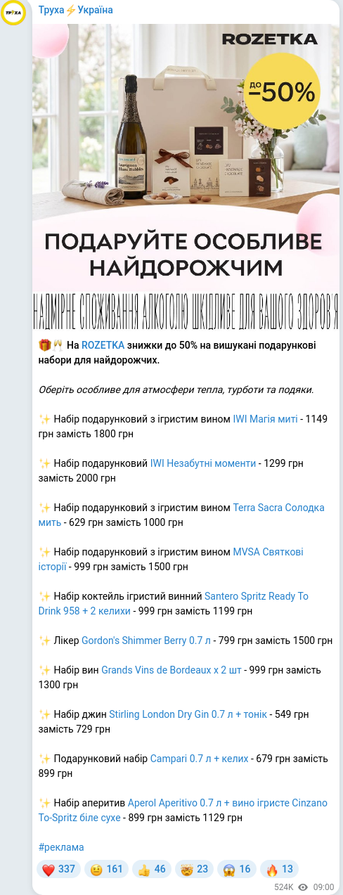 Скріншот Telegram-публікації