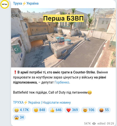 Скріншот Telegram-публікації