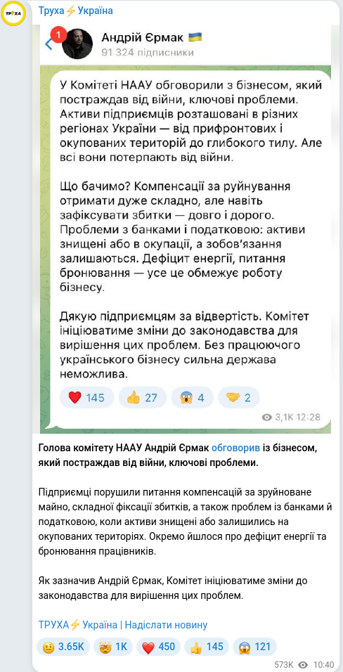 Telegram publication screenshot