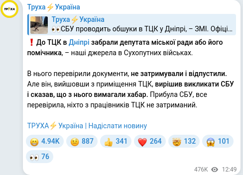 Скріншот Telegram-публікації