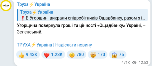 Скріншот Telegram-публікації