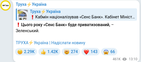 Скріншот Telegram-публікації