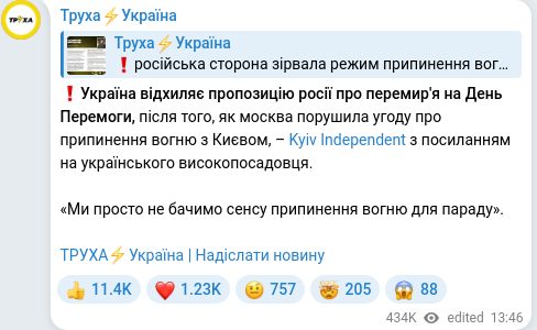 Скріншот Telegram-публікації