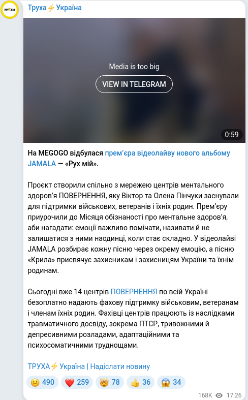Telegram publication screenshot