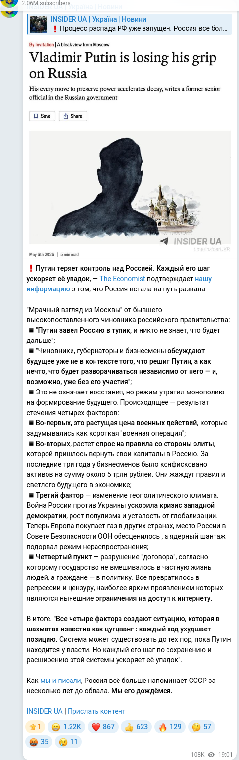Скріншот Telegram-публікації
