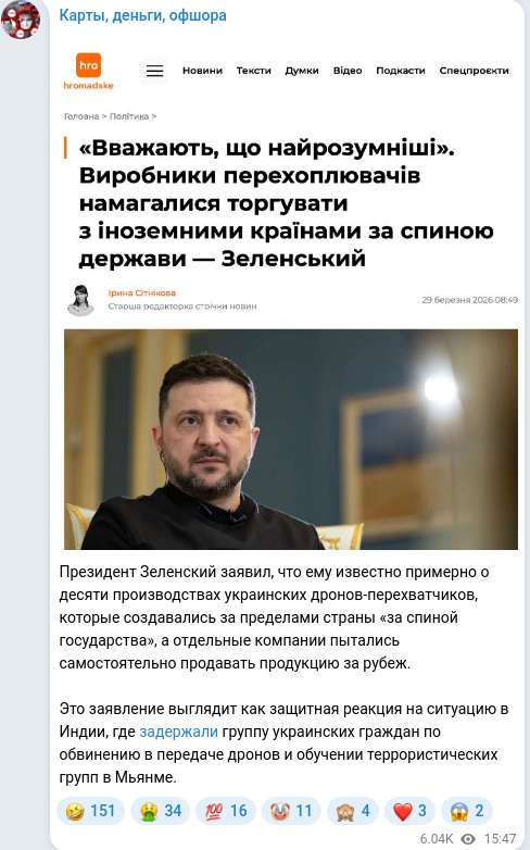 Telegram publication screenshot