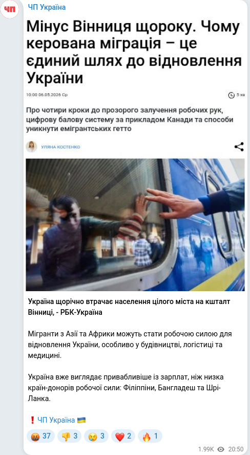Telegram publication screenshot