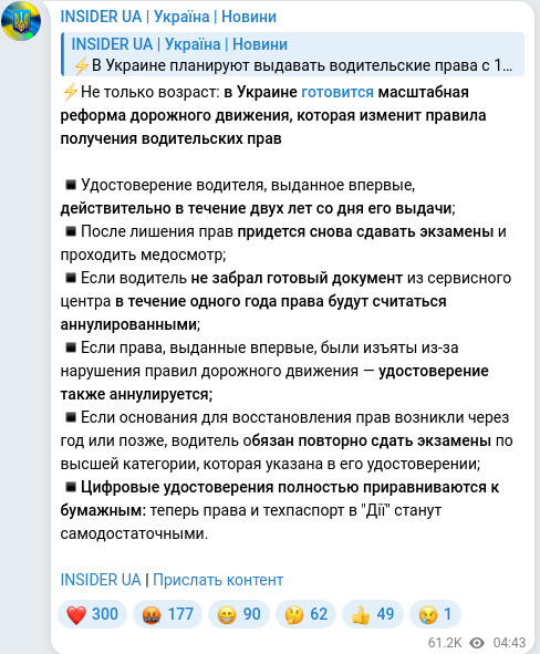 Telegram publication screenshot