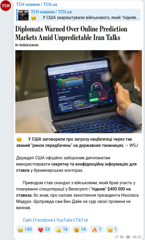 Скріншот Telegram-публікації