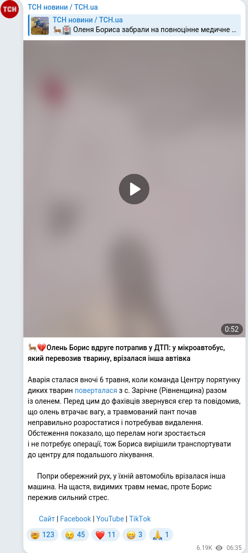 Скріншот Telegram-публікації