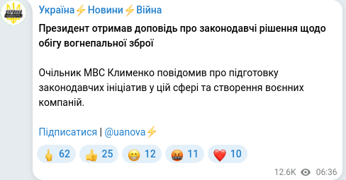 Скріншот Telegram-публікації
