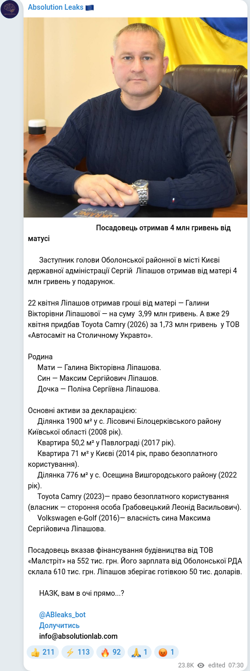 Telegram publication screenshot