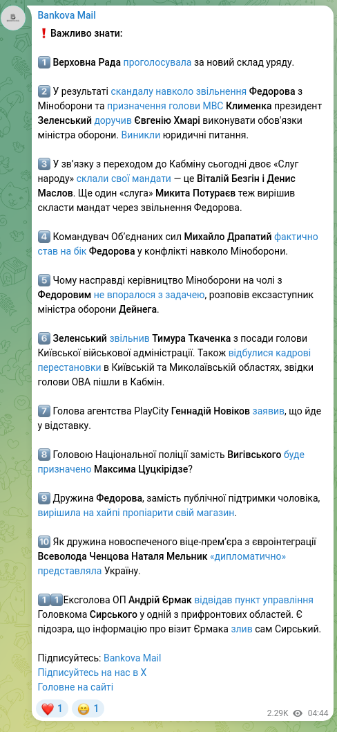 Скріншот Telegram-публікації: Новіков Геннадій Олегович — ❗️Важливо знати: 1️⃣ Верховна Рада проголосувала за новий склад у…