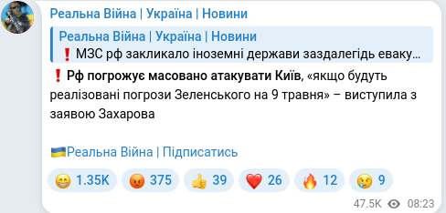 Скріншот Telegram-публікації