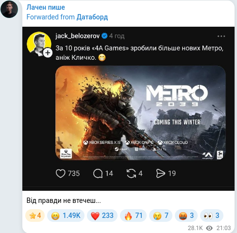 Telegram publication screenshot