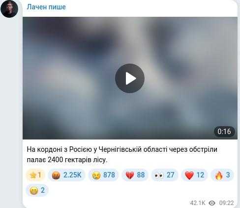 Скріншот Telegram-публікації