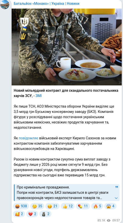 Скріншот Telegram-публікації