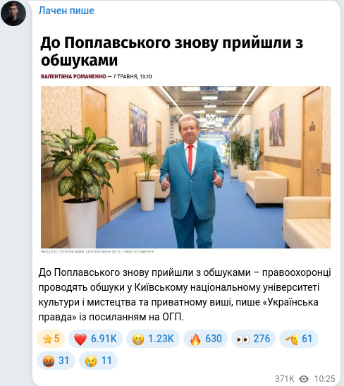 Скріншот Telegram-публікації