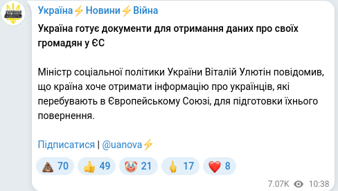 Telegram publication screenshot