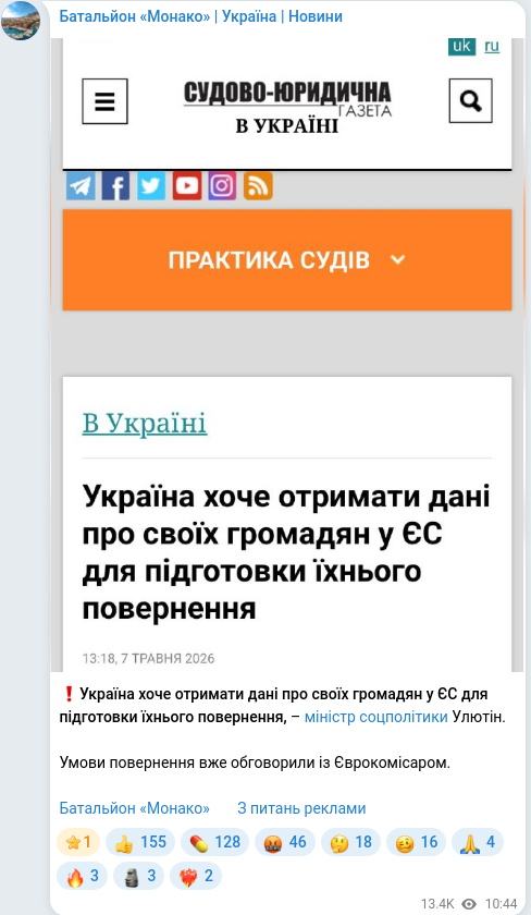 Скріншот Telegram-публікації
