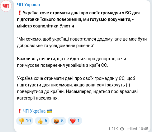 Скріншот Telegram-публікації