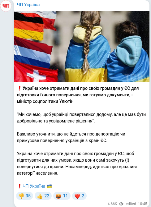 Скріншот Telegram-публікації