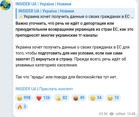 Скріншот Telegram-публікації