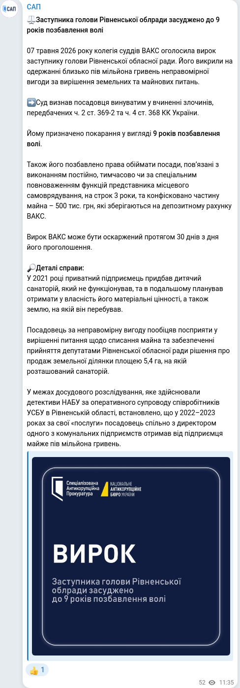 Telegram publication screenshot