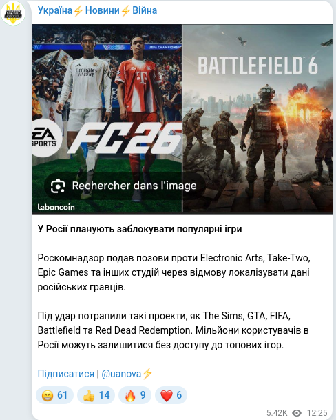 Telegram publication screenshot