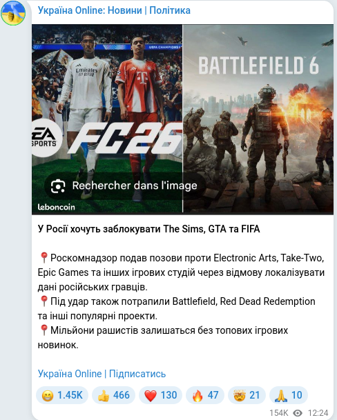 Telegram publication screenshot