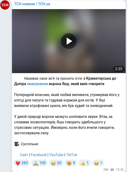 Скріншот Telegram-публікації