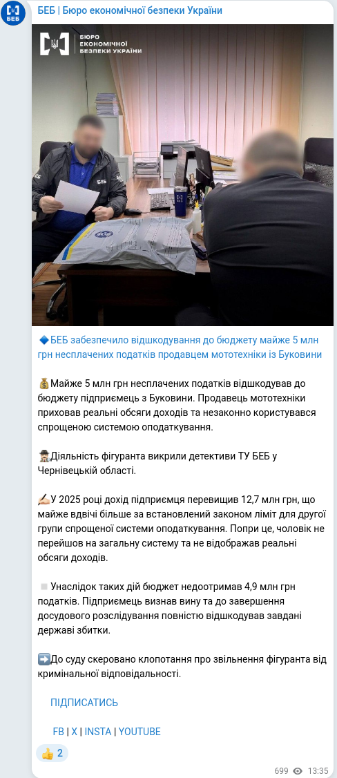 Telegram publication screenshot