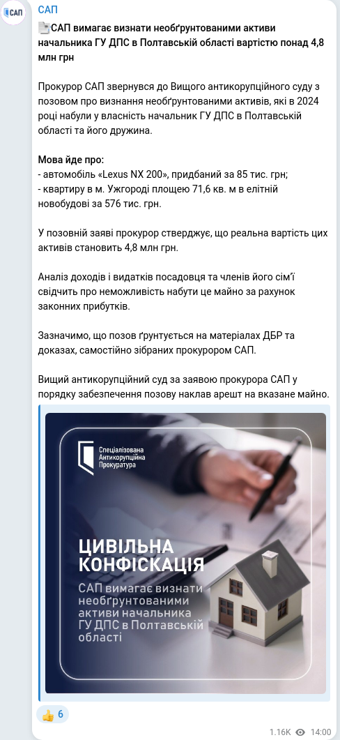 Telegram publication screenshot