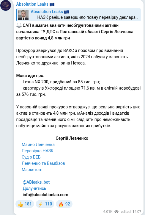 Telegram publication screenshot