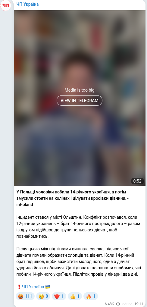 Telegram publication screenshot