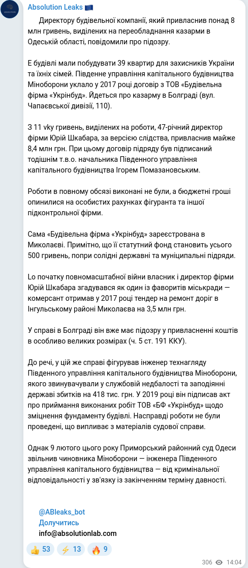 Telegram publication screenshot