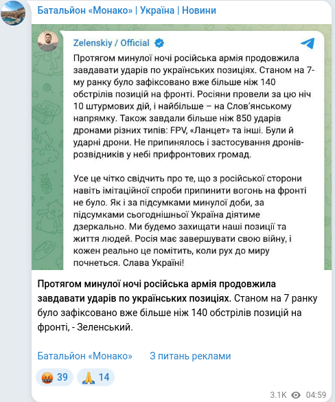 Скріншот Telegram-публікації