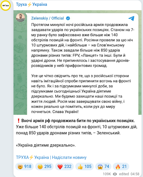 Скріншот Telegram-публікації