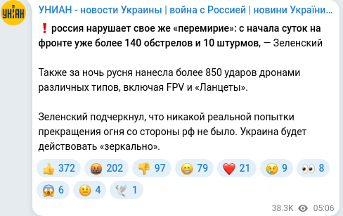 Скріншот Telegram-публікації