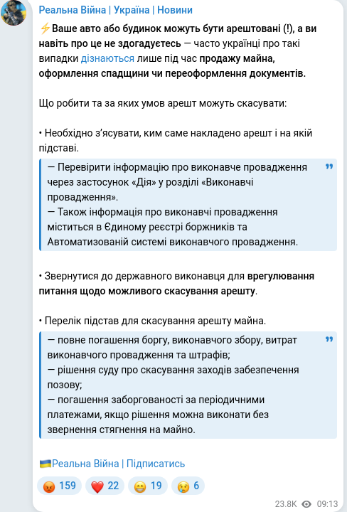 Скріншот Telegram-публікації