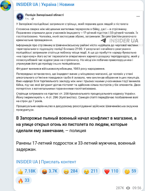 Скріншот Telegram-публікації