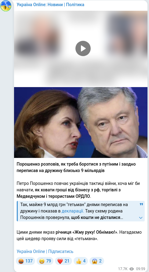 Скріншот Telegram-публікації