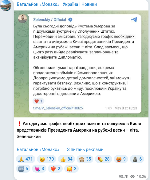 Скріншот Telegram-публікації