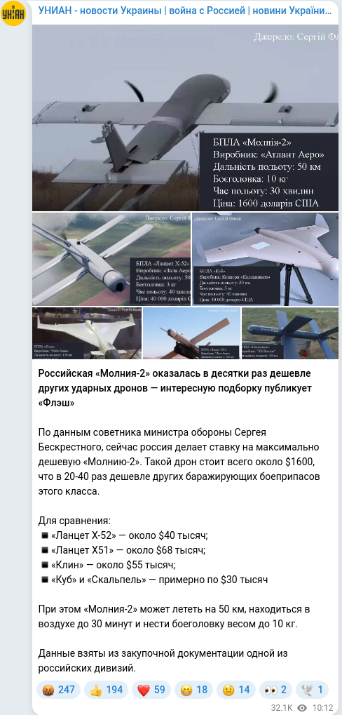 Скріншот Telegram-публікації
