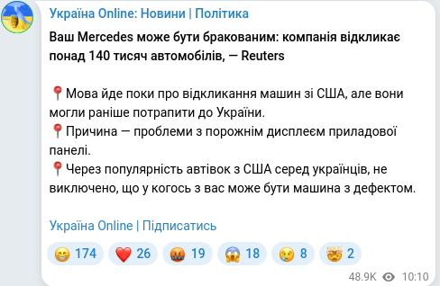 Telegram publication screenshot